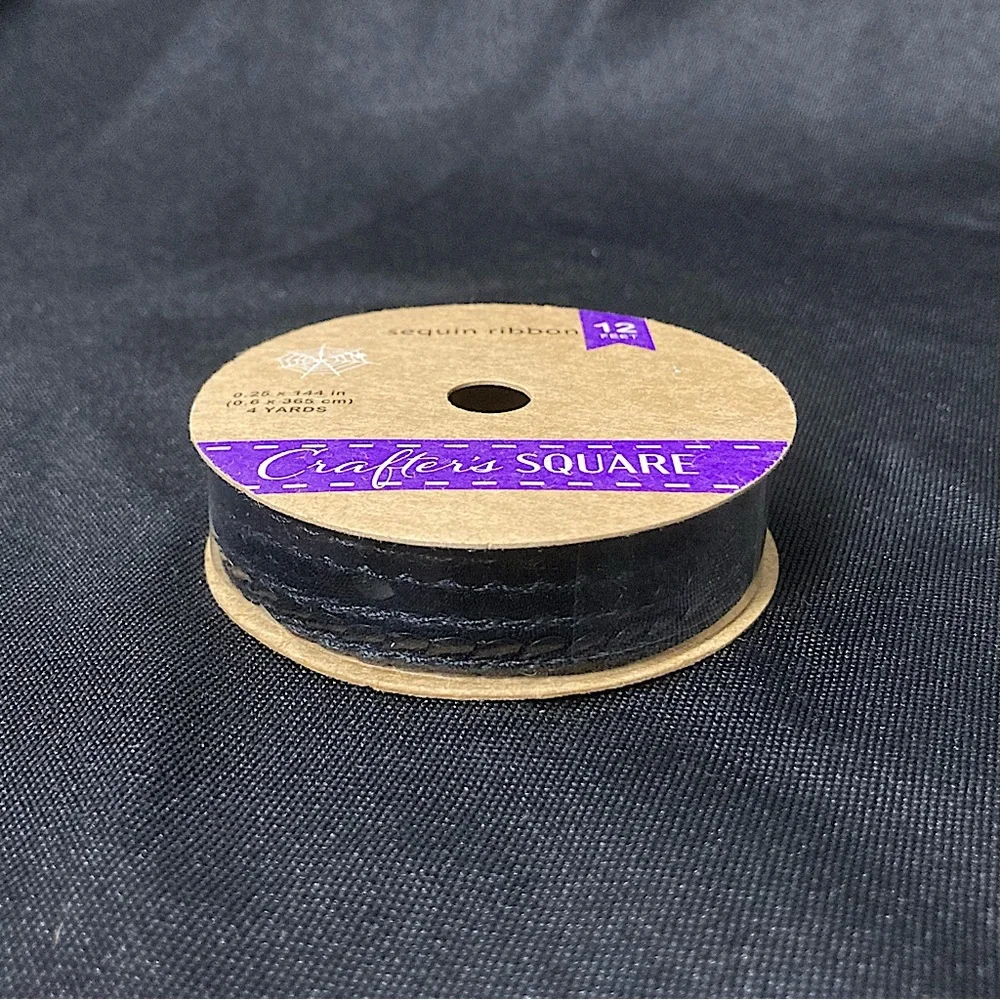 💫 Crafter’s Square Black Sequin Ribbon 0.25” x 144”